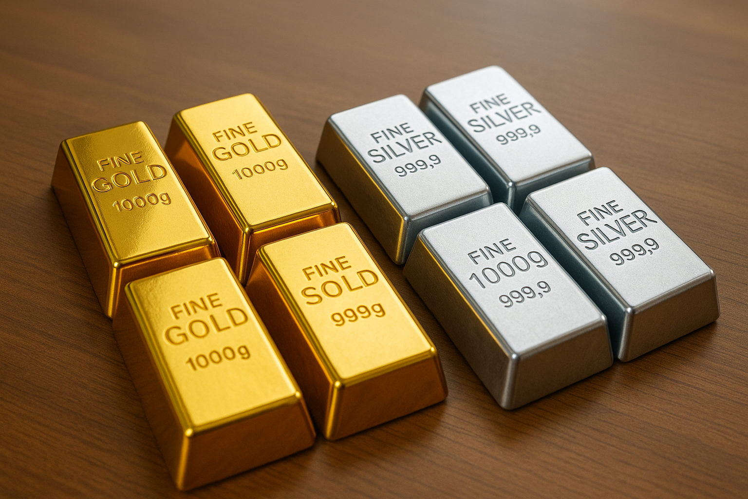 Gold and silver bars stacked on table – Vancouver Gold and Silver