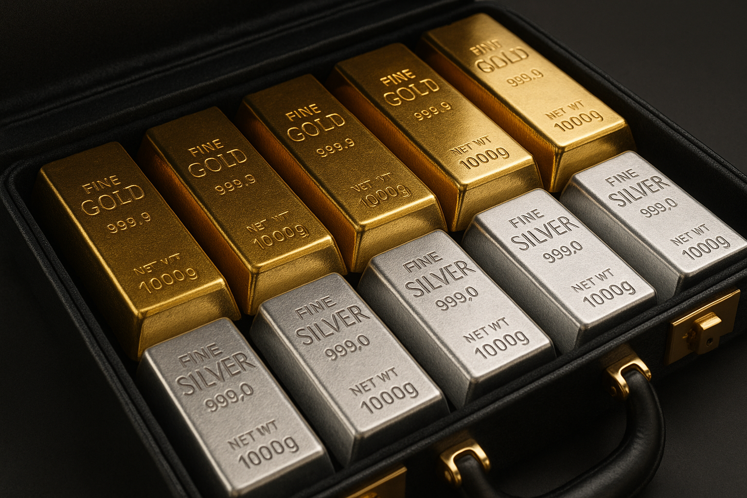 Vancouver Gold and Silver bars in a case
