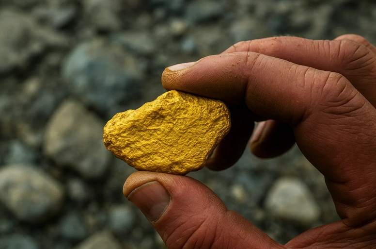 Hand holding raw gold nugget to buy gold in Vancouver